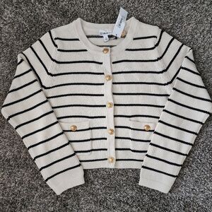 Elegant Cream and Black Striped Cardigan